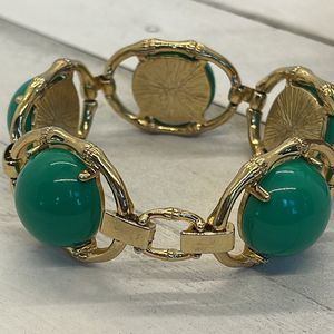 Stella & Dot Green & Gold Bamboo Cabochon Bracelet
